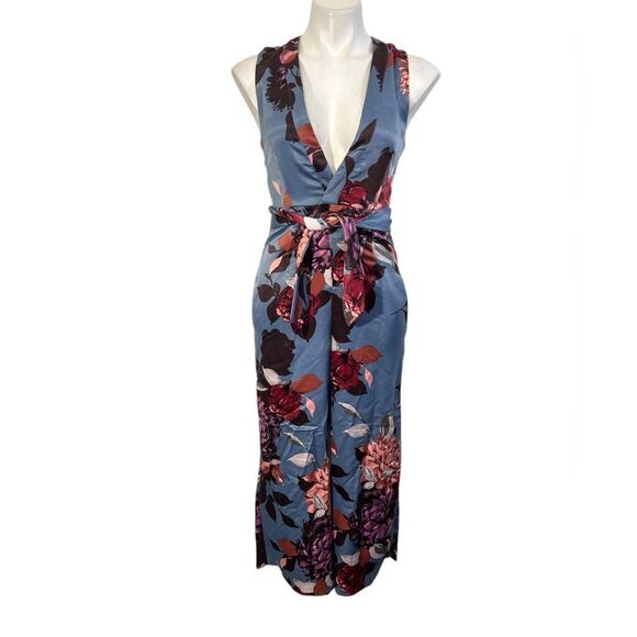Karlie jumpsuit size 8 blue sleeveless multicolor floral spring party casual - Picture 2 of 7